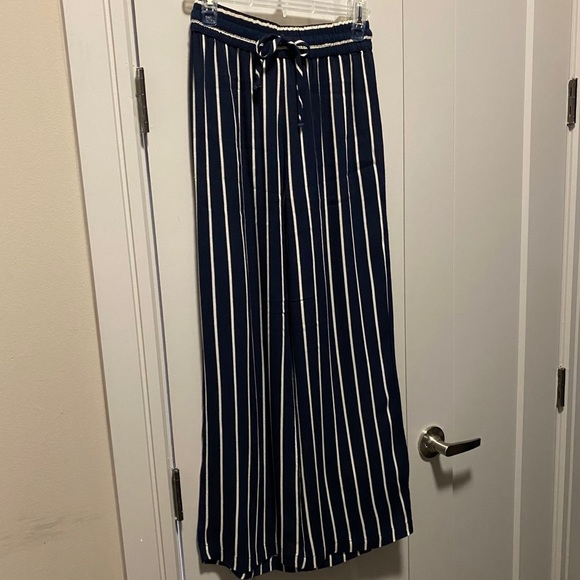 Reformation Drawstring Navy White Stripe Pant - Picture 6 of 7